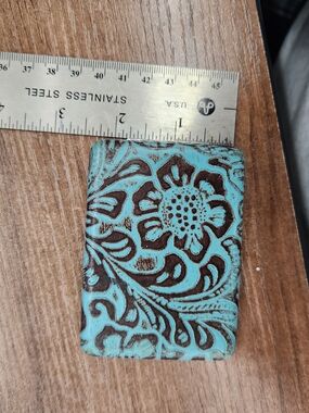 Turquoise Tooled Floral Leather Compact Mirror- Women Accessories